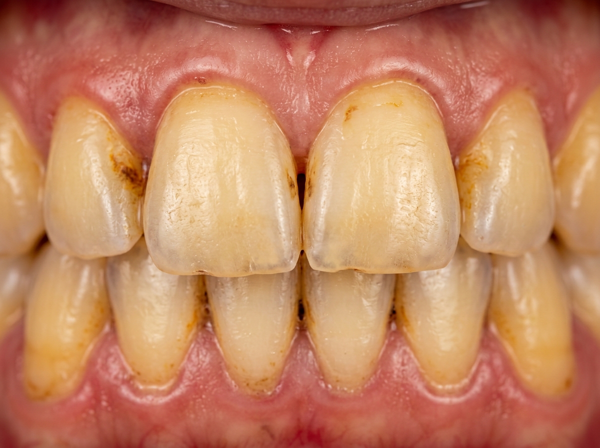 Before teeth whitening: yellowed and stained teeth