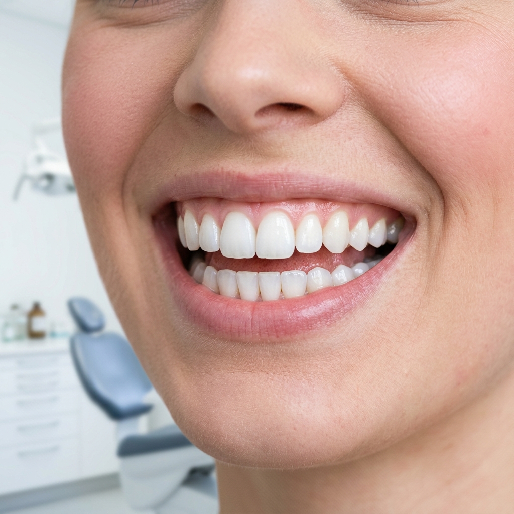 Perfect bright healthy white teeth close up